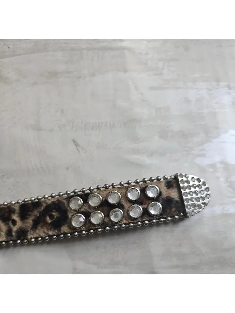 y2k Leopard Print Studded Rhinestone Belt Brown Silver Western